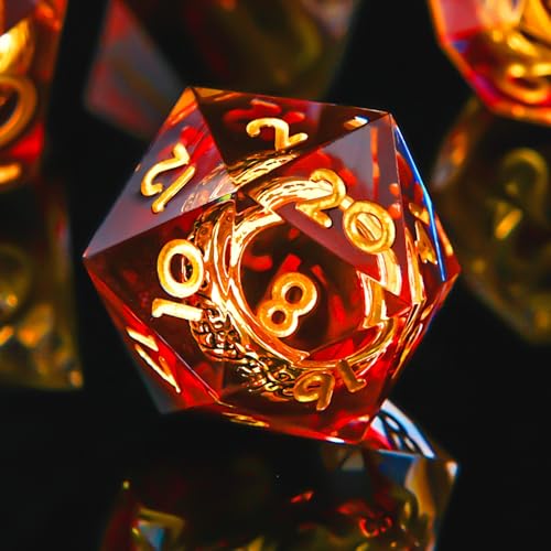 Ring DND Dice Set Sharp Edge Resin Dice,Golden Ring Inclusion Suitable for Lord of the Ring D&D Dice RPG Role Playing Games Suitable for Dungeons and Dragons Polyhedral Dice Set（red） - color: Red