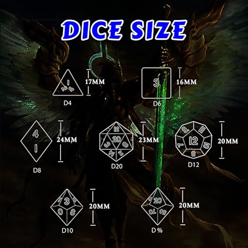 Angel Skull Gothic Hollow Metal Dice Set for DND RPG, 7-Piece Dungeons and Dragons Dice with Storage Case