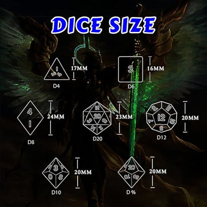 Angel Skull Gothic Hollow Metal Dice Set for DND RPG, 7-Piece Dungeons and Dragons Dice with Storage Case