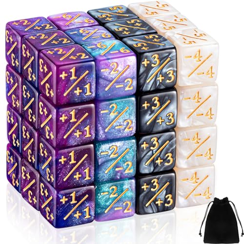 Sumind 48 Pcs Counter Dice -1/+1 Counters Ability Keyword Counters Buff Tokens 6 Sided Dice Gifts Compatible with CCG TCG Cards Gaming Accessory (Trendy Style) - style: Trendy Style