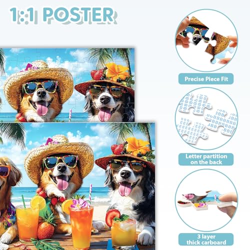 100 Piece Puzzles for Kids Ages 6-8, Dogs Summer Sips Jigsaw Puzzle, Educational Puzzle for Kids & Adults, 100 Piece Puzzles for Adults Large Piece for Seniors 15x11 in - style: Dogs Summer