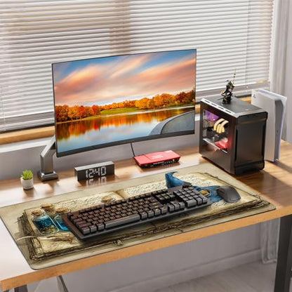 Large Gaming Mouse Pad, Wizard Spellbook Design, 35.4 x 15.7 Inches, Extended Desk Mat - color: Ancient Wizard's Hat and Potion