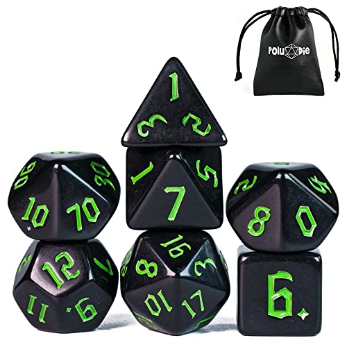 7-Die DND Dice Set Polyhedral Dice Set with a Leather Dice Bag, D&D Dice Set for RPG Table Games (Black) - color: Black