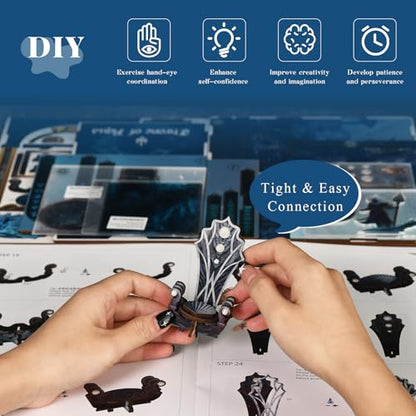 MiniCity Book Nook Kit, DIY Underwater Mythic Ruin Miniature with Led Light, Craft Model with Free Stand, 80+Pcs Easy Assembly for Adults Teens, Fantasy Bookshelf Decor & Gift (Throne of Aqua) | DIY building kit with a free figure; Build in 2-4 hr; 80-pie