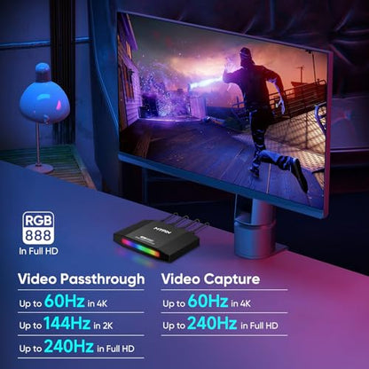 4K 60fps HDMI Video Game Capture and Passthrough | Support HDR & VRR,1080P 120fps Capture for games console Live Streaming and Video Recording in 4K