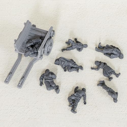 AUSPDICE Corpses Set, Unpainted DND Miniatures, Tabletop RPG Props-AS685 | 28mm Scale Fantasy Corpse Miniatures with Wooden Cart for Dungeons and Dragons, TTRPG Role Playing Accessory for DMS