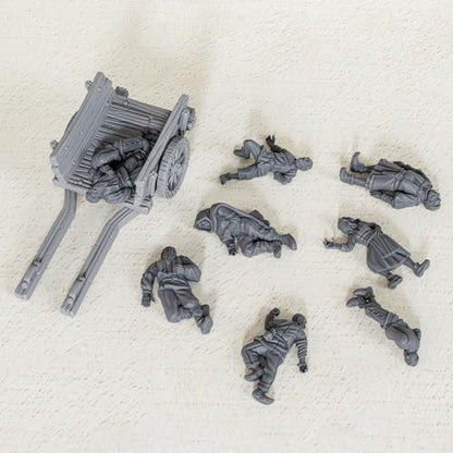 AUSPDICE Corpses Set, Unpainted DND Miniatures, Tabletop RPG Props-AS685 | 28mm Scale Fantasy Corpse Miniatures with Wooden Cart for Dungeons and Dragons, TTRPG Role Playing Accessory for DMS