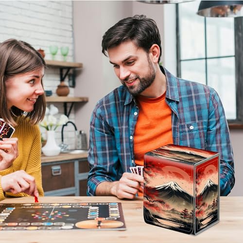 Card Deck Box for Trading Cards,MTG Commander Deck Box Fits 100+ Single Sleeved Cards,Leather Magnetic Card Storage Box for YuGiOh TCG CCG Cards,Red Japanese Hills - color: Red Japanese Hills