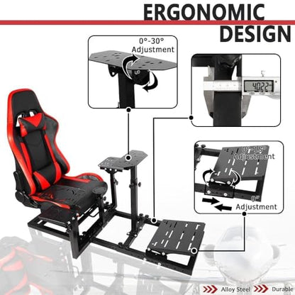 Supllueer Flight Simulator Cockpit with Red Seat Fit for Logitech X52 PRO G29 G920 G923,for Thrustmaster T80 T300RS GT HOTAS Warthog,for Fanatec,Aircraft Steering Wheel Mount Only Stand and Chair