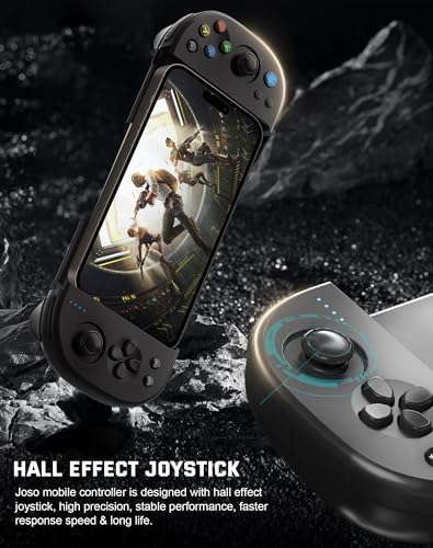 Joso Phone Controller for iPhone, Android, wireless Game Joystick with Hall Effect Joystick/Turbo, Gaming Controller for iPhone 16/15/14/13/12 Series, Galaxy S24/23/S22/S21 Series Play Roblox & More - color: Black