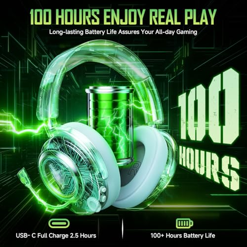 Wireless Gaming Headset with RGB Lights & 3 Audio Modes for PS5 PS4 PC | 100H Battery, 2.4GHz USB/Type-C & Bluetooth 5.4, 7.1 Surround Sound, Noise Cancelling Mic for Switch Mac