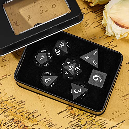 Ebony Wood DND Dice Set Wooden Polyhedral Dice Set for Tabletop Game | Iron Box, DM Gift, for Dungeons and Dragons Role Playing Games - color: Ebony Wood