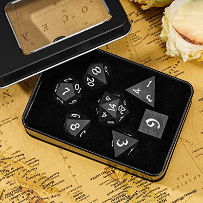 Ebony Wood DND Dice Set Wooden Polyhedral Dice Set for Tabletop Game | Iron Box, DM Gift, for Dungeons and Dragons Role Playing Games - color: Ebony Wood