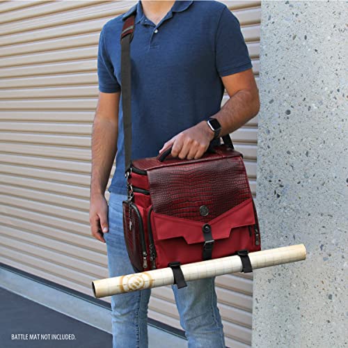 ENHANCE Collector's Edition RPG Adventurer's DnD Bag - Dragon Hide Exterior Travel RPG Bag with Tabletop Miniatures Storage Vault, Mat Holder, DnD Dice & Token Pockets, Fits 4-8 Books (Dragon Red) - color: Dragon Red