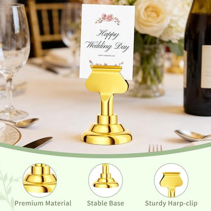 Urban Deco 16 Pieces Table Card Holder Place Card Holders 1.7 inches Gold Steel Card Holders for Photos, Food Signs, Memo Notes, Weddings, Restaurants, Birthdays. (Gold) - color: Gold