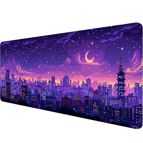 Japanese Anime Gaming Mouse Pad Pixel City Skyline Neon Large Gaming Mouse Mat with Stitched Edges,Non-Slip Waterproof Rubber Base Mous Mat 31.5"x11.8" Office Computer Keyboard Laptop Home - color: Japanese Anime_011, size: 11.8" x 31.5"