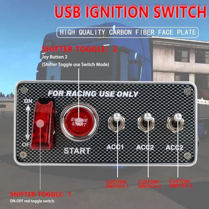 4 +1 Rocker Switch Panel for USB Simulator Racing Games; PC Carbon Fiber Ignition Switch Panel Carbon Fiber for Assetto Corsa Engine Start Stop Push Button Box Dirt Rally2