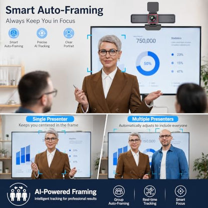 Angetube 4K Webcam with AI Tracking, 100°Wide Angle, Remote Control 4K Web Camera/10X Digital Zoom,1080P 60fps Web cam with HDR/Dual Noise Cancelling Mics for Video Calls/Meetings/Streaming/Skype/Zoom