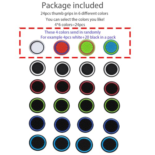 24PCS Silicone Performance Joystick Grips Analog Thumb Stick Grip Cap for PS2, PS3, PS4, PS5, Xbox One, Xbox Series X/S, Xbox 360, Switch Pro Controller (Black&Blue)