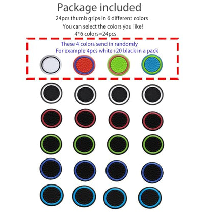 24PCS Silicone Performance Joystick Grips Analog Thumb Stick Grip Cap for PS2, PS3, PS4, PS5, Xbox One, Xbox Series X/S, Xbox 360, Switch Pro Controller (Black&Blue)