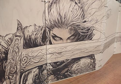 Wooden Dungeon Master Screen, 4-Panel Magnetic Engraved DM Screen, 11.25x35 inches (Warrior Woman) - style: Warrior Woman