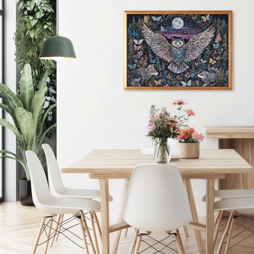 1000 Piece Jigsaw Puzzle for Adults, Glow-in-The-Dark Owl Puzzle | Enchanted Moonlit Forest Puzzle with Butterflies and Foxes, Challenging Nature-Themed Brain Teaser Game, 26.6x19.2 in - color: Moonlit Guardian Owl