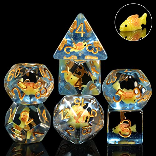 Fish DND Dice, DNDND 7PCS Resin Dice Set with Velvet Bag for Dungeons and Dragons D&D Role Playing Games and Tabletop Games （Fish DND Dice Set - color: Fish