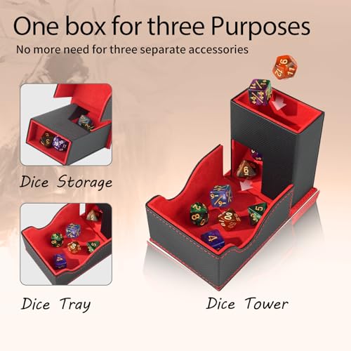 Dice Tower and Tray,Foldable Portable Dice Rolling Tower,Dice Roller Accessory for Dungeons and Dragons,Classic Board Games,RPG Games,and Tabletop Games Black/Red - color: Black/Red