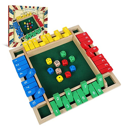 GOTHINK 1-4 Player Shut The Box Dice Game, 11.5-inch Wooden Board Table Math Game with 10 Dices - Math & Decision Skills for Adults/Kids, Perfect for Home Class Parties & Pubs - Classic Tabletop Fun - color: Colorful - 11.5 Inch