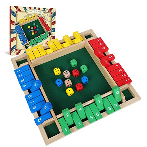 GOTHINK 1-4 Player Shut The Box Dice Game, 11.5-inch Wooden Board Table Math Game with 10 Dices - Math & Decision Skills for Adults/Kids, Perfect for Home Class Parties & Pubs - Classic Tabletop Fun - color: Colorful - 11.5 Inch