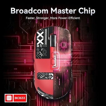 ATTACK SHARK X6 Lightweight Wireless Gaming Mouse with RGB Backlight Charging Base,Tri-Mode Wired/2.4GHz/BT5.2,26K DPI, PAW3395 Optical Sensor,HUANO Switch,5programmable Buttons,PC/Mac(Red+Sticker) - color: Red, size: Mouse with Anti-slip sticker