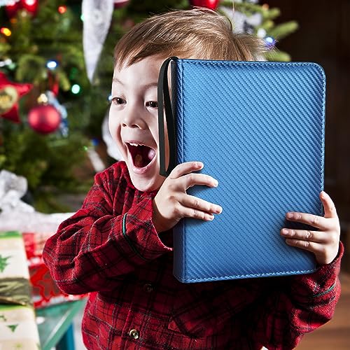 GERMUN 4 Pocket Card Binder, Premium Zip Trading Card Binder, 400 Double Sided Pocket PU Card Collection Binder, Collector Card Album, Card Folder for MTG, TCG, Sports Cards, Game Cards (Blue) - color: 4 Pocket 400 Carbon Blue