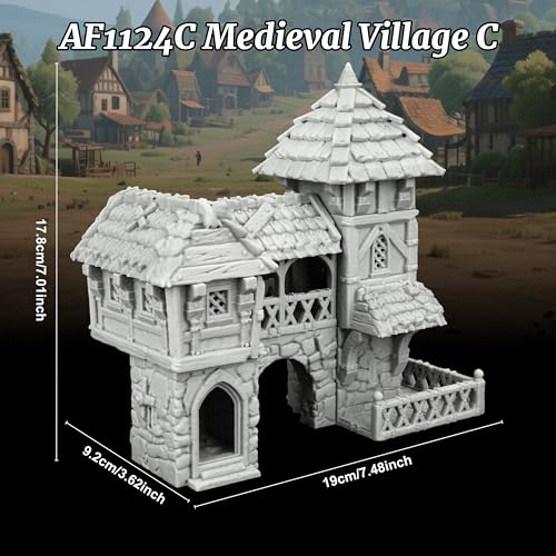AUSPDICE Tudor Style Village Home, 25mm Unpainted Medieval RPG Terrain | 1:64 High-Detail Fantasy Building for DND, Dungeons and Dragons, Tabletop Scenery, TTRPG Campaigns, Wargames-AF1124C - color: Af1124c Medieval Village C