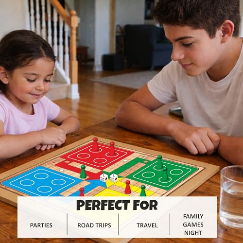 Ankit Toys & Games 2 in 1 Ludo & Snakes & Ladders Wooden Board Game – Premium Reversible Solid Family Game Set Classic Strategy & Luck Game Perfect Educational Gift for Kids & Adults Durable Board