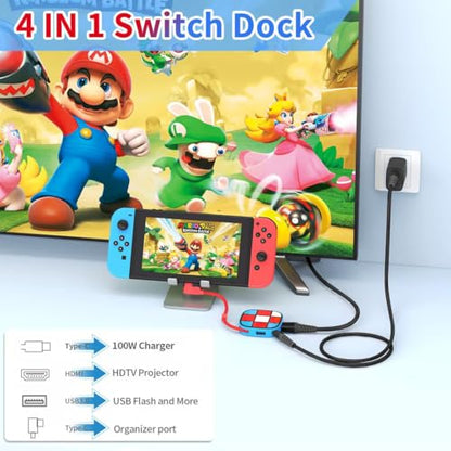 Boreguse Switch Dock with Organizer Design for Nintendo Switch Dock Switch TV Dock, Switch Charging Dock with 4K HDMI Output/USB 3.0/ PD 100W Charging Port for MacBook Pro/Air, Not for Switch 2