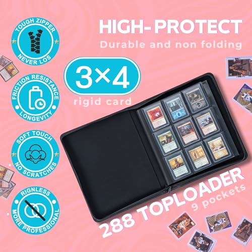 Top loader Binder - Holds 324+ Top Loaders for Cards, 9 Pocket Top Loader Binders with Sleeves for 3" x 4" Rigid Card Holders for Baseball, Football and other Cards (Pink) - color: Pink