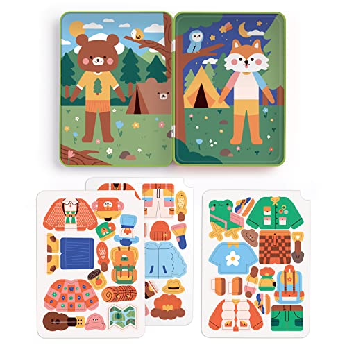 Mudpuppy Happy Camper – Magnetic Build-It Travel Friendly Game with Illustrated Forest Background Scenes Including 2 Furry Characters and Over 40 Mix and Match Magnets for Children Ages 4 and Up - style: Happy Camper