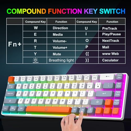 Snpurdiri 60% Wireless Gaming Keyboard and Mouse Combo,Rainbow Backlit Rechargeable 2000mAh Battery,Mini Mechanical Feel Keyboard +Popular RGB Mice for Gaming,Business Office(Gray-White-Orange) - color: White Gray Orange Combo
