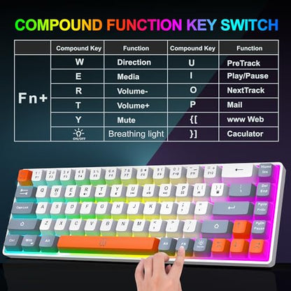 Snpurdiri 60% Wireless Gaming Keyboard and Mouse Combo,Rainbow Backlit Rechargeable 2000mAh Battery,Mini Mechanical Feel Keyboard +Popular RGB Mice for Gaming,Business Office(Gray-White-Orange) - color: White Gray Orange Combo