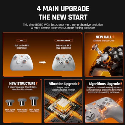 PC Controllers, BIGBIG WON Gale Hall Wireless Controllers, Motion Control, Hall Joysticks&Triggers, 3 Pairs of Thumbsticks, PC App Game Controllers for Switch/Switch2/iOS/Android Wireless Gaming Controller - color: 3.Gale Hall-Grey