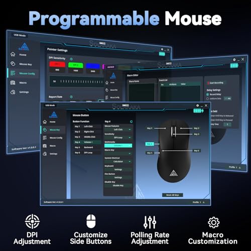 SOLAKAKA SM822 Wireless Gaming Mouse with Charging Dock, Tri-Mode Wireless Mouse, PAW3311 Optical Sensor, Up to 24,000DPI, 62g Lightweight Mouse with 5 programmable Buttons, for PC, Laptop (Black) - color: Black