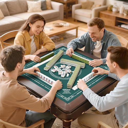Mahjong Mat with Black Carrying Bag, 31.5"x31.5" Anti-Slip Noise Reduction Gaming Mat for Mahjong, Poker, Board Games, 3 Dice & Black Storage Bag - color: Dark Green