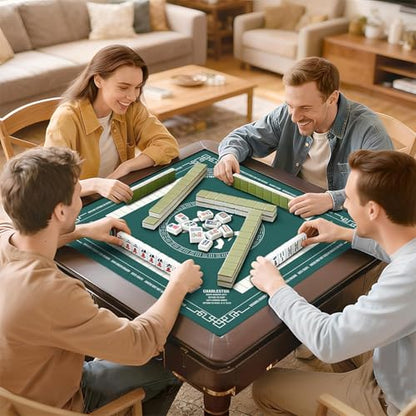 Mahjong Mat with Black Carrying Bag, 31.5"x31.5" Anti-Slip Noise Reduction Gaming Mat for Mahjong, Poker, Board Games, 3 Dice & Black Storage Bag - color: Dark Green