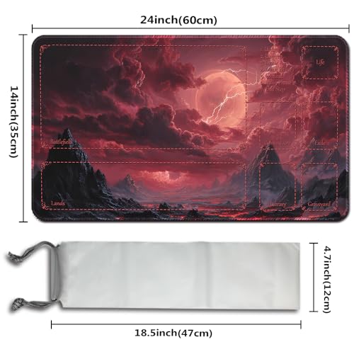 MTG Playmats(Stitched) 14x24in Compatible for OCG CCG RPG TCG Playmats with Card Zones Storage Bag (Fantasy Moon-with Zone) - color: Fantasy Moon-with Zone