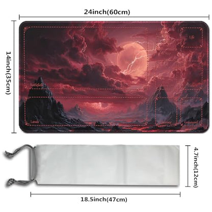 MTG Playmats(Stitched) 14x24in Compatible for OCG CCG RPG TCG Playmats with Card Zones Storage Bag (Fantasy Moon-with Zone) - color: Fantasy Moon-with Zone