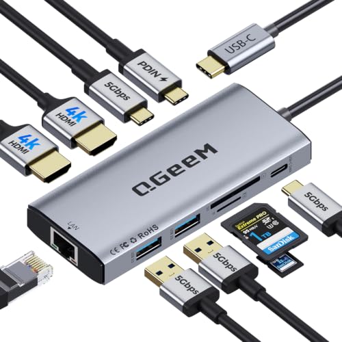 USB C Hub,10 in 1 Laptop Docking Station 2x4K@60Hz,Type-C Multiport Adapter with Dual HDMI,PD100W,5Gbps Data Ports,Extender Splitter,Card Reader,Ethernet Dock for Mac/Dell/HP/Surface/Steam Deck - color: Gray