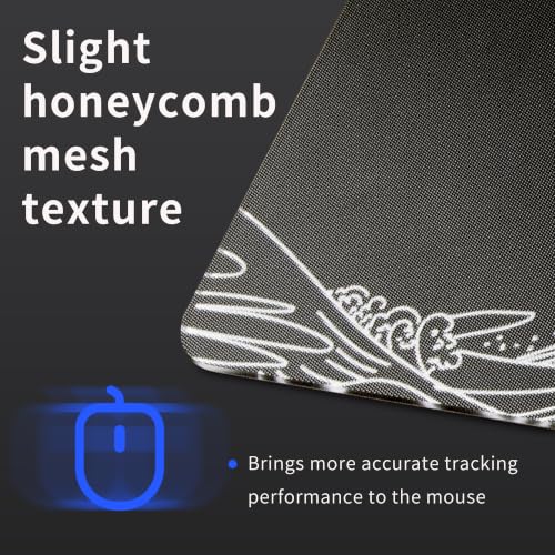Hard Gaming Glass Mouse Pad with Black Kanagawa Design, Large 410mm*310mm Mouse Mat, Unique Professional Glass Surface for Enhanced Precision and Speed - color: Black(Kanagawa)