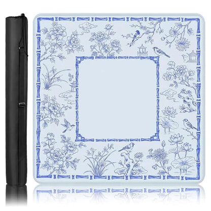 Britimes Mahjong Mat with Black Carrying Bag,31.5"x31.5", Floral Bird | Blue Non-Slip Noise Reduction Gaming Mat Rubber Multi Purpose Game Table Cover for Mahjong Card Dominoes Board Tile Games - color: Blue Bird Flowers