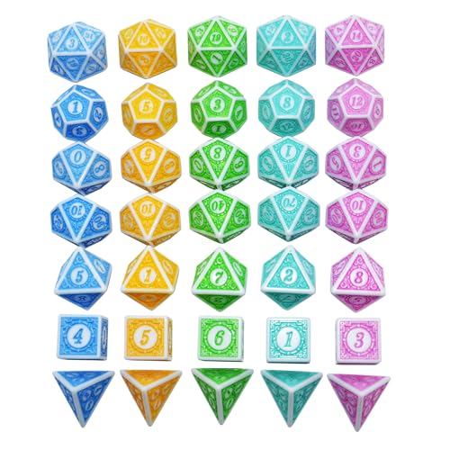 SmartDealsPro Retro Polyhedral Dice Sets with Pouches for D&D DND RPG MTG Dungeon and Dragons Table Board Roll Playing Games D4 D6 D8 D10 D% D12 D20 - color: 5-color Retro Sets 2