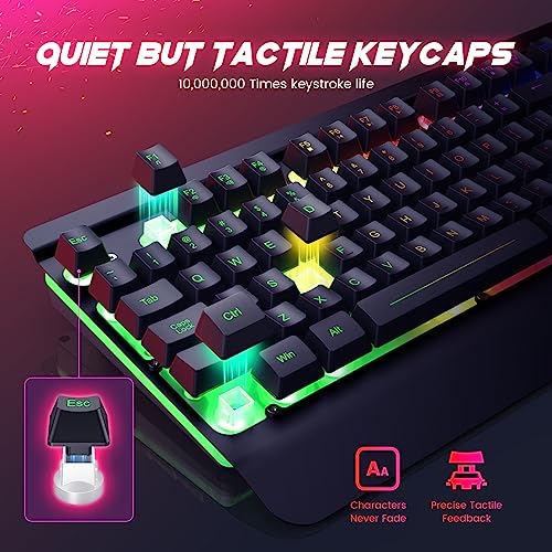 Wired Gaming Combo, 104 Keys, Rainbow Backlit, 4200 DPI, for PC/Mac/Xbox | Wired Gaming Keyboard Mouse All-metal Panel, Multimedia Keys, Wrist Rest, Perfect for Windows PC Gamers Dacoity - color: Metallic